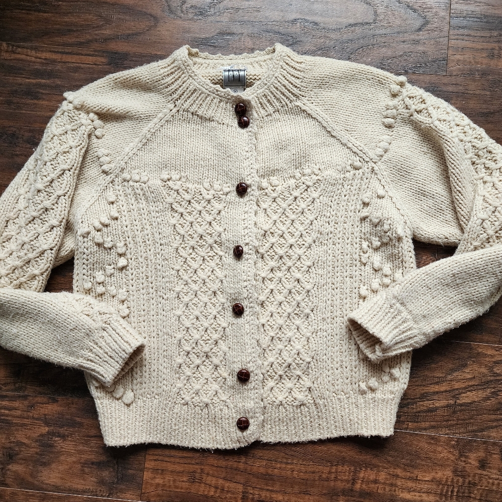 Vintage I.V.Y Fisherman Style Button Front Cardigan Sweater